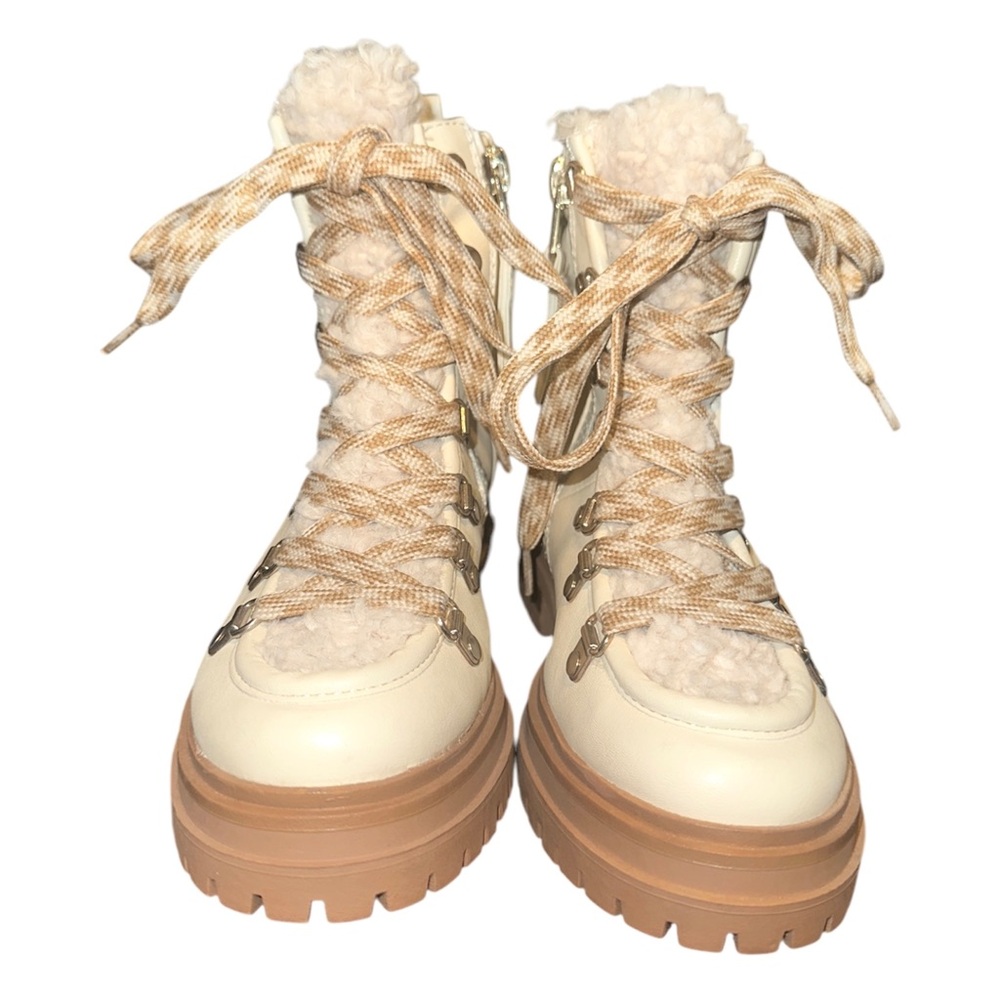 Circus by Sam Edelman Georgia Ivory Shearling Lace-Up Combat Ankle Boots Size 6 - Picture 5 of 12